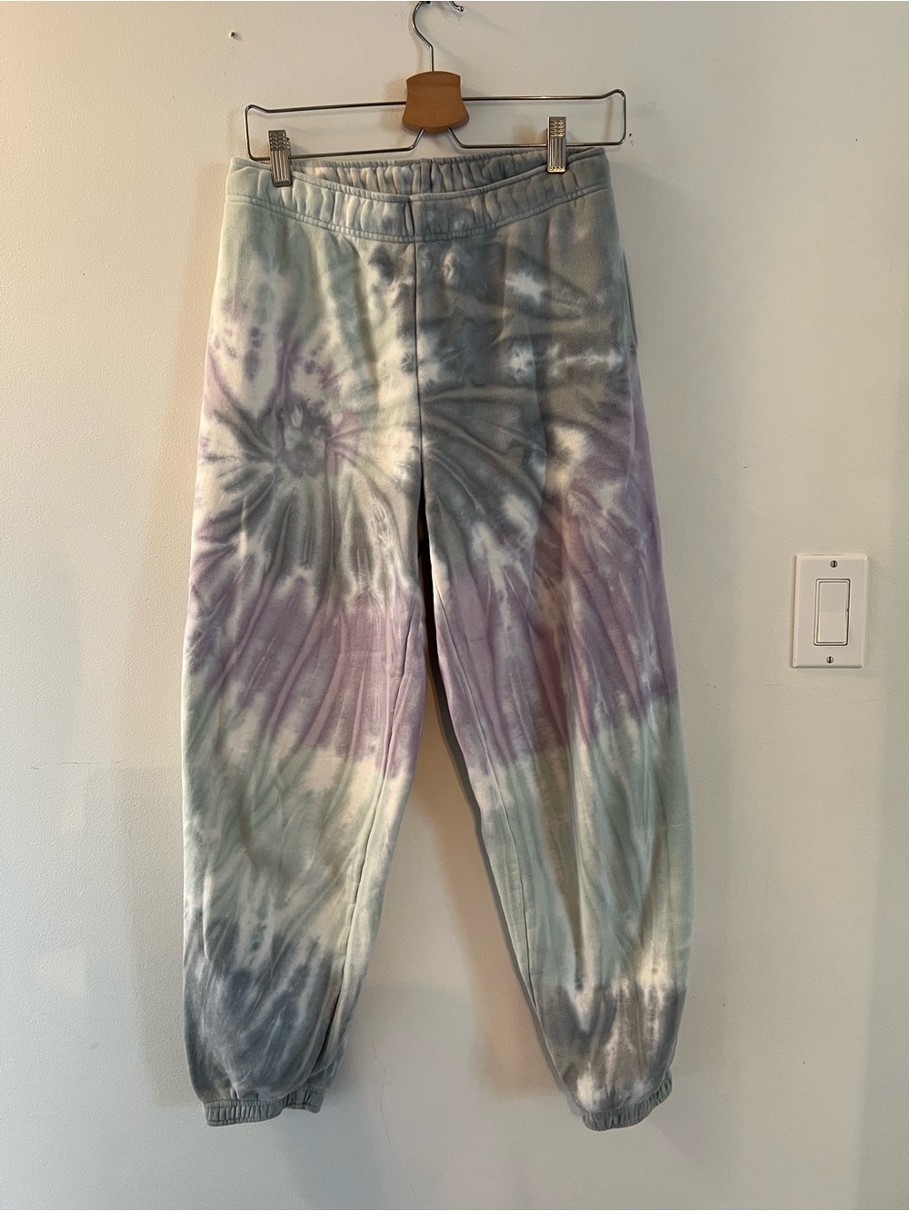 TNA Pastel Tie-Dye Jogger Pants in Mint, Lavender & Gray